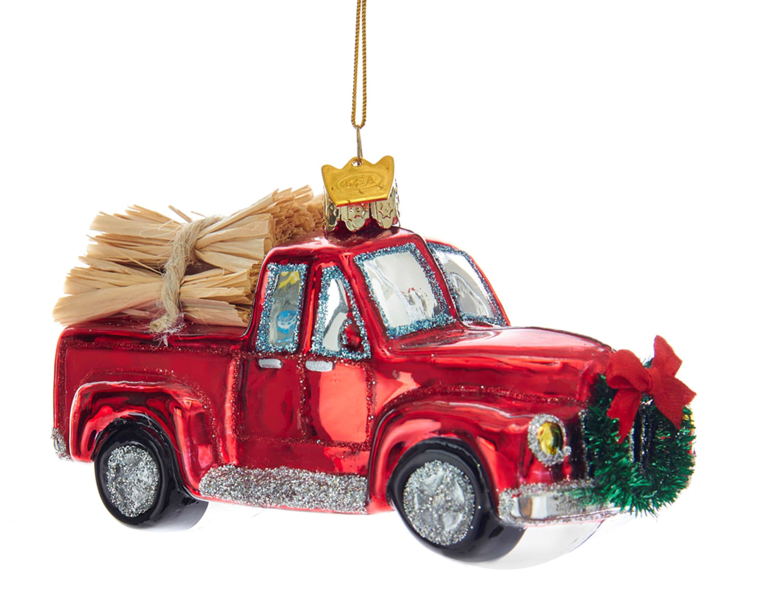 Kurt Adler Noble Gems Red Truck Loaded with Hay Glass Holiday Ornament -  Walmart.com