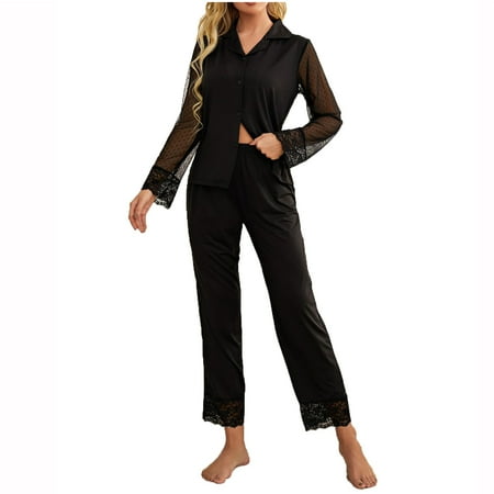 

Womens Plaid Lounge Sets Casual Tops with Slacks Pants Pajama Two Piece Outfits Set Sleepwear Pjs Outfit Suits