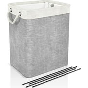 Laundry Basket with Handles Linen Laundry Hampers for Laundry Storage Baskets Built-in Lining with Detachable Brackets Well-Holding Foldable Laundry Bags for Clothing Organization Gray