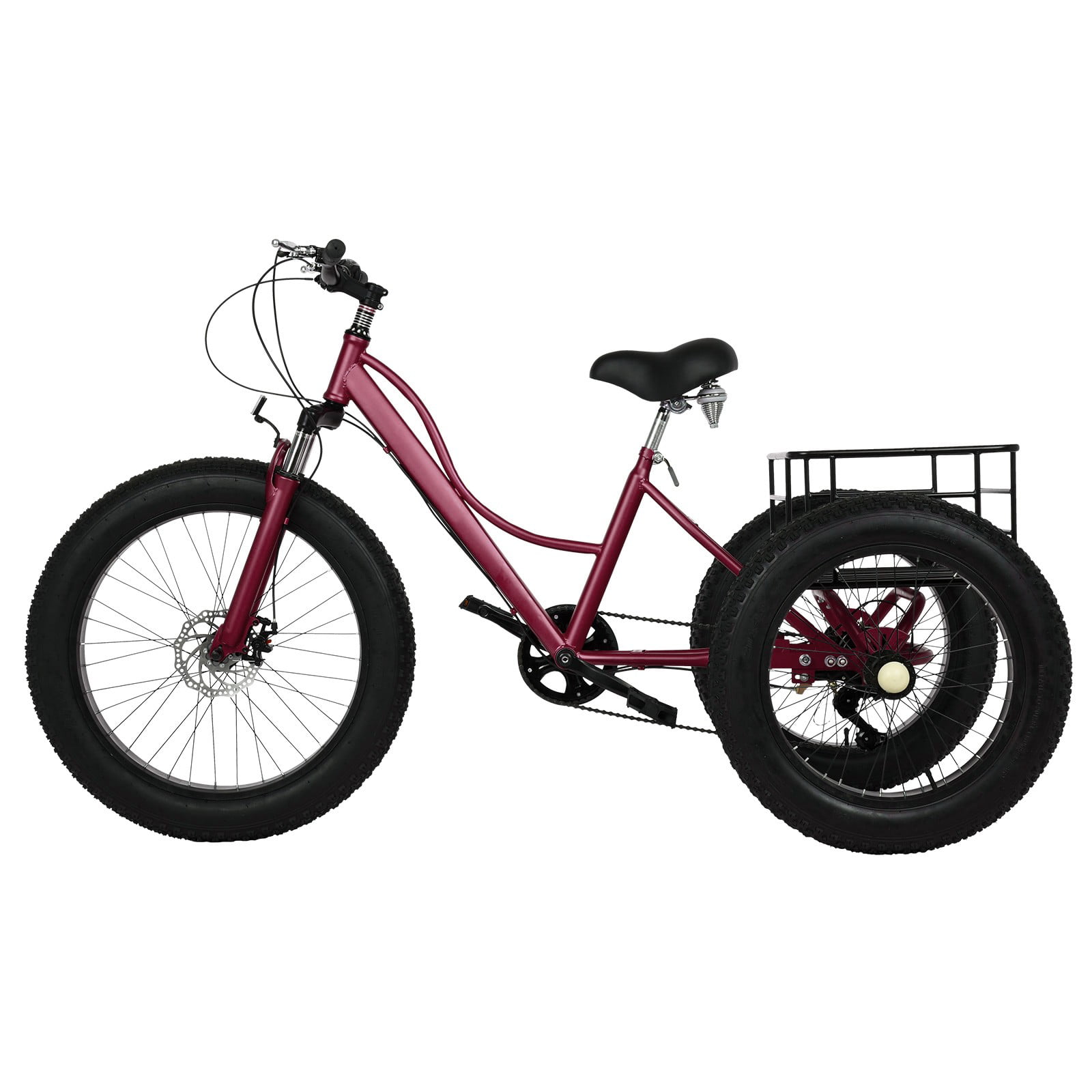 Adult Bicycles for Men 24 Inch Front Wheel 20 Inch Rear Wheel Trike Tricycle Bike for Adults Heavy Duty Fat Tire Bike Tricycle for Adult: 7 Speed Bike with Cargo Basket 