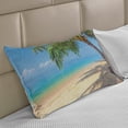 thumbnail image 2 of Landscape Knitted Quilt Pillowcover, Tropic Botanic Image with Coconut Palms near Ocean Sea Beach Photo, Standard King Size Pillow Cover for Bedroom, 30" x 20", Sky Blue Cream, by Ambesonne, 2 of 2
