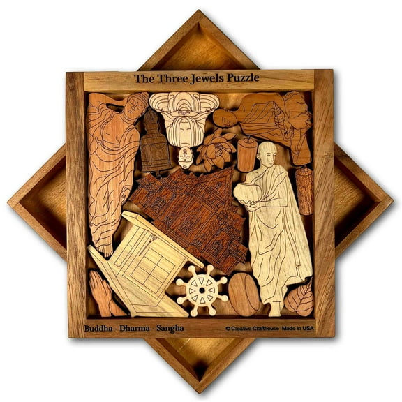 Creative Crafthouse Three Jewels Buddhist Puzzle, Mindfulness Wood Art, USA Made