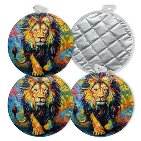 

4 PCS Pot Holders for Kitchen Potholders Sets with Hook for Oven Cooking Baking Graffiti - Style Lion