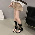 thumbnail image 6 of FRSASU Womens Tassel Embellished Flip Summer Boots Vintage Open Toe Flat with Slip On Mid-calf Booties Black, 6 of 8