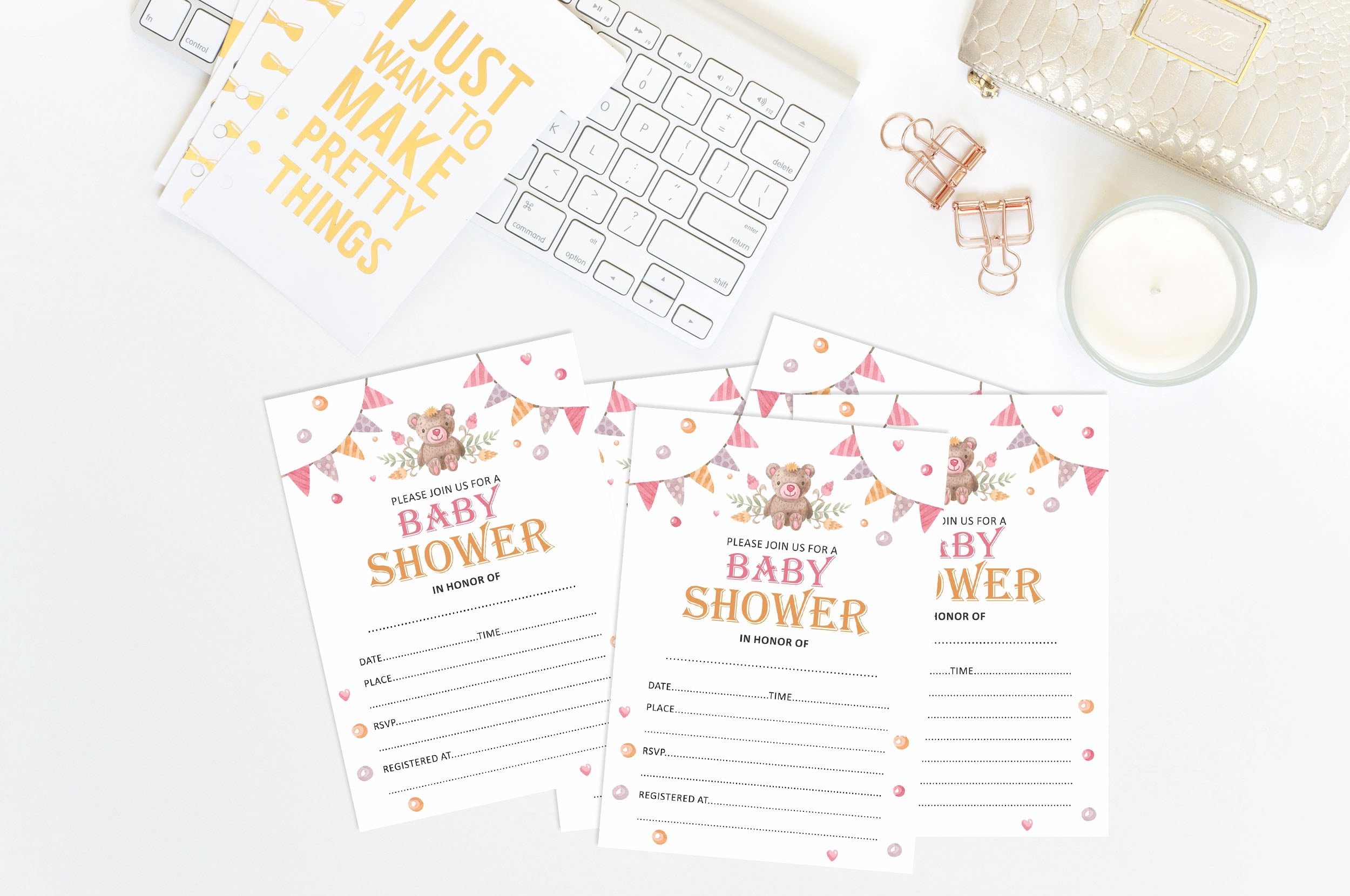 Inkdotpot 30Teddy Bear Baby Shower Invitation Cards Gender Neutral Fill In Blank Invites