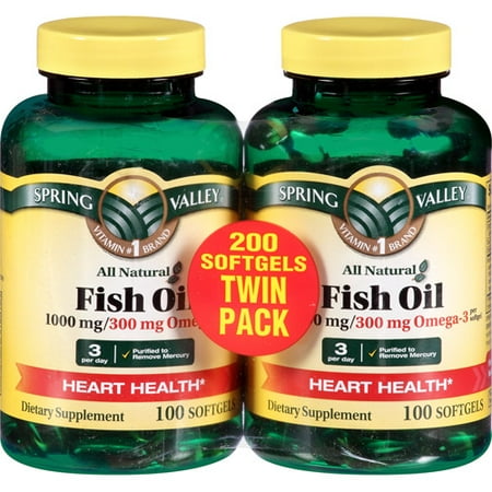 Spring Valley Omega-3 Fish Oil Dietary Supplement Softgels, 1000mg, 100 pc, 2 ct