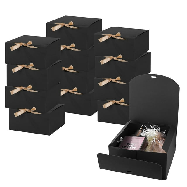 Cajas de regalo LWYMX pack de 24 negras con cinta 25x20x10 cm