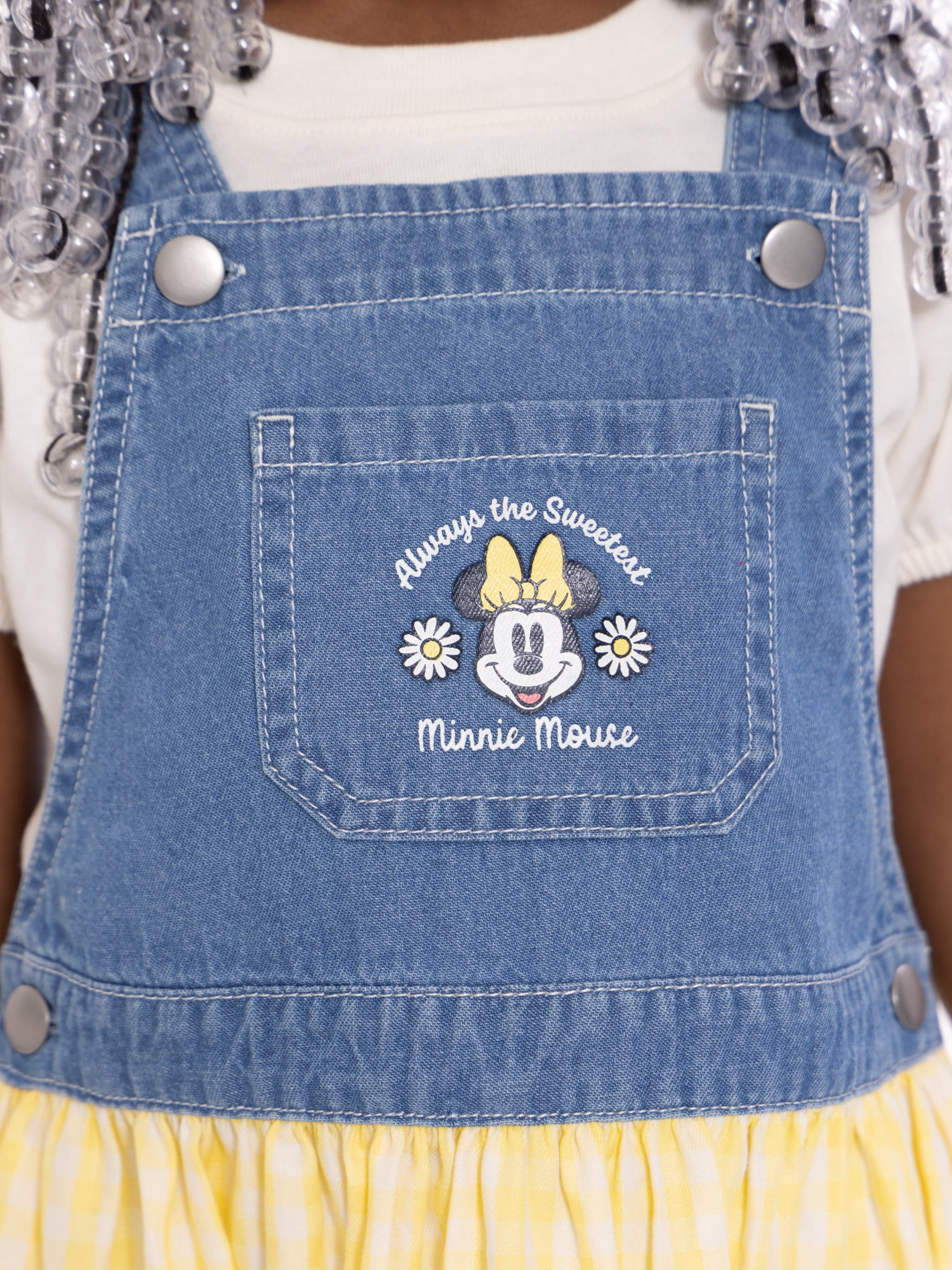 Minnie Mouse Toddler Girls Denim Gingham Skirtall and Puff Sleeve Tee Set, 2-Piece, Sizes 12M-5T