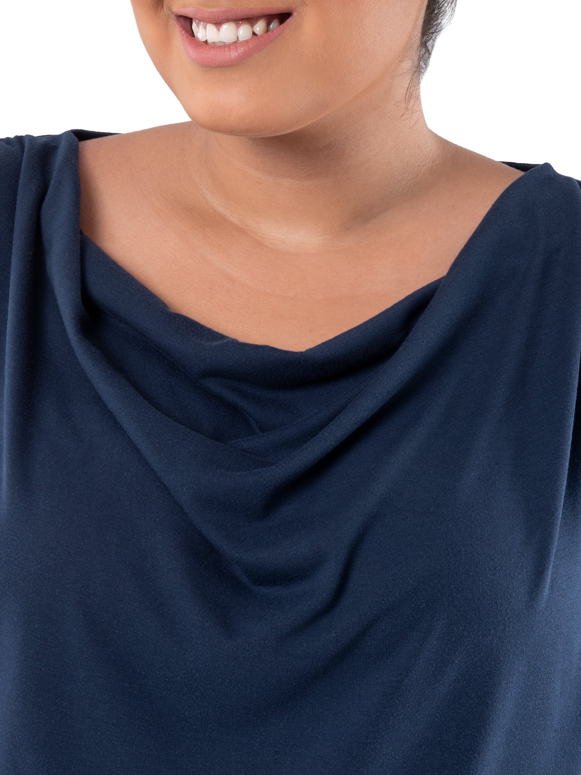 Wright's Women's Plus Size Draped Front Cowl Neck Short Sleeve Blouse Top, Size 1X-5X