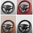 thumbnail image 4 of Peach Wood Grain Leather Steering Wheel Cover Four Seasons Universal Sport Style Anti-Slip 15 Inch Comfortable Grip, Gray, 4 of 7
