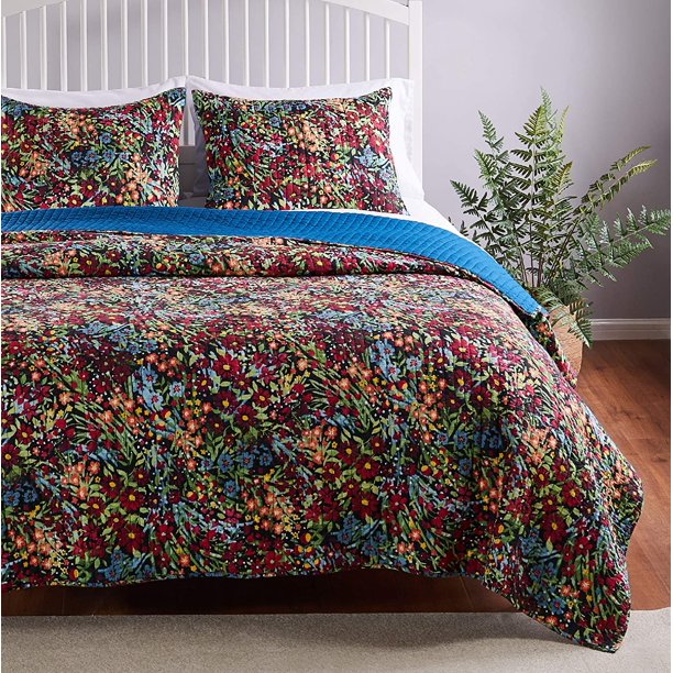 Barefoot Bungalow Alice Midnight Contemprary Floral Quilt and Pillow Sham Set