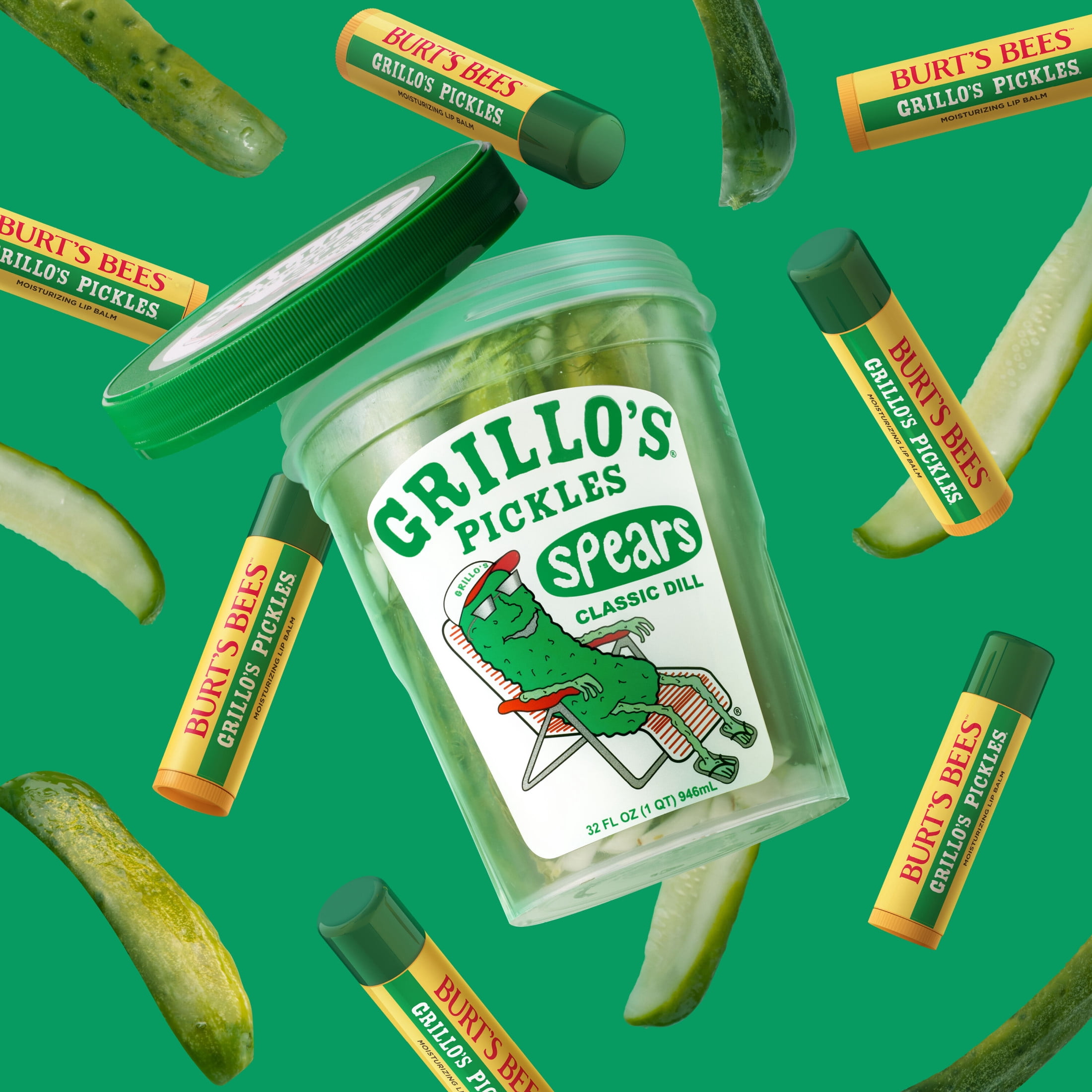 Burt's Bees Grillo's Pickles Moisturizing Lip Balm, Fresh Cucumber Dill Flavor, 0.15 oz