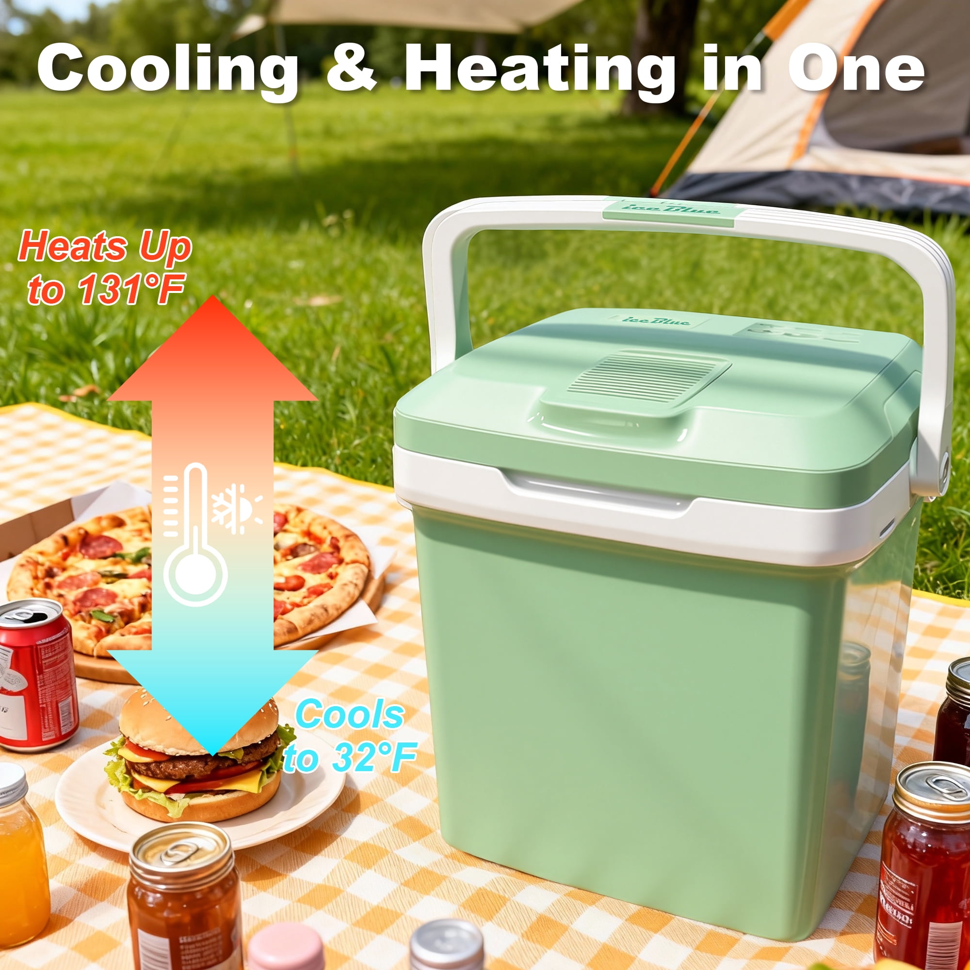 26L Portable Outdoor Refrigerator with Handle Lock, Car Cooler, Camping Fridge(Green)