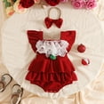 thumbnail image 4 of Bigetiay Toddler Girls Christmas Outfits Ruffled Sleeve Romper Bodysuits Headbands Set, Size 12-18 Months, 4 of 7