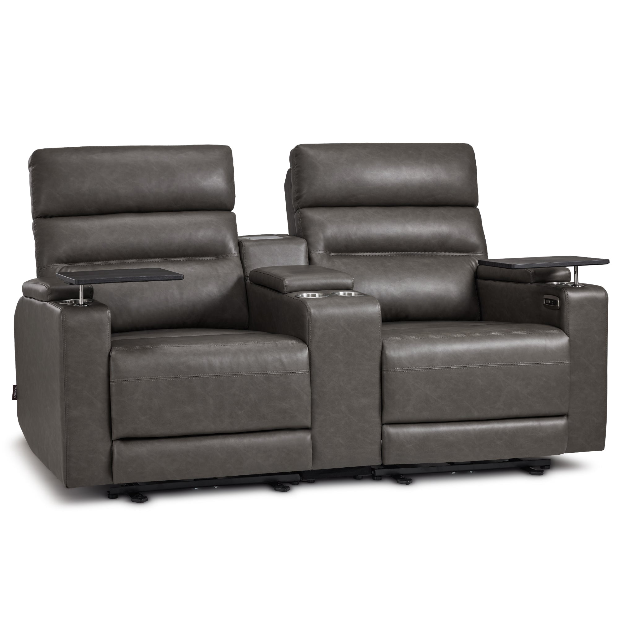 MCombo 73" Wall Hugger Power Loveseat Recliner with Console for Small Spaces, RV, 360° Swivel Tray Table, Armrest Storage, Dark Grey