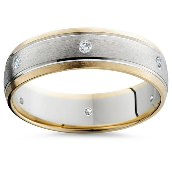 Pompeii Mens Diamond 14K Gold 2-Tone Brushed Wedding Band 6MM (G/H,SI2)