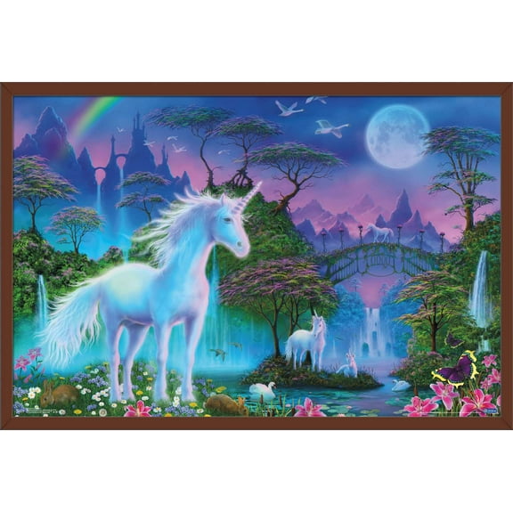 Unicorn Meadow Wall Poster, 22.375" x 34", Framed