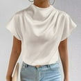 thumbnail image 7 of Women Blouses Sheer Long Sleeve Blouse Womens Tops M Short Sleeve Knit Shirts V Neck Short Tops Climate Control Shirts Women Long Layer Shirt Scrub Tee Compression Workout Knit Crop White M, 7 of 7