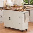 thumbnail image 5 of ​​54.5" White Farmhouse Kitchen Island with Power Outlet & Drop Leaf - Mobile Storage Cart with Spice Rack, Wheels for Home & Dining Room, 5 of 10