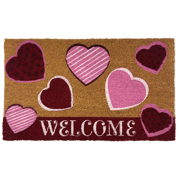 Hearts Valentine's Day Coir Doormat Natural Fiber Outdoor 18" x 30