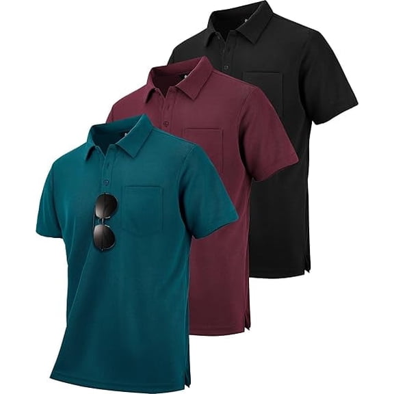 SPEEDRUN Mens 3 Pack Polo Shirts with Pocket Short Sleeve Moisture Wicking Outdoor Tactical Shirt Summer Casual M
