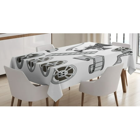 Film Reel Decoration Movie Theater Tablecloth, Movie Industry Themed Greyscale Illustration of Projector Film Slate and Reel, Rectangular Table Cover for Dining Room Kitchen, 60 X 90 Inches, Grey Black, by Ambesonne ()