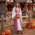 thumbnail image 6 of Anmrize Two Tone Historical Costume, Halloween Medieval Dress, Renaissance Long Gown, Renaissance Costume Women Peasant Medieval Dress Long Sleeve Maxi Fairy Dresses, Pink S, 6 of 7