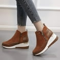 thumbnail image 4 of Womens under $10 2026 ! asdoklhq Wedges for Women Women's Ankle Plus Size Platform Casual Wedges Sneakers Zip Short Boots Shoes Brown 42, 4 of 6