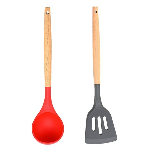 2pcs Bamboo Wood Silicone Kitchen Utensils Set-Silicone Utensil Set -Silicone Utensils Cooking Utensil Se