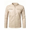 thumbnail image 4 of HOMADLES Men's PU Leather Jacket Slim Fit Biker Style Motorcoat Jacket with Zipper Stand Collar, Faux Leather Outerwear for Casual Daily Wear Beige Size M, 4 of 9