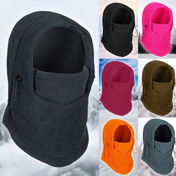 dianhelloya Fashion Warm Hats Integrated Ear Breathable Waterproof Thermal Fleece Balaclava Hat Stylish Winter Headwear for Men Women Black