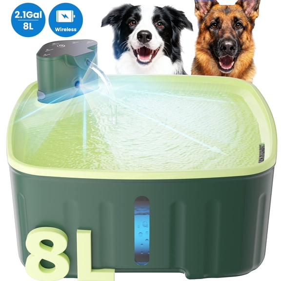 FWMB 2.2 Gal/8L Cordless Water Fountain for Cats and Large Dogs with Motion Sensor, Green