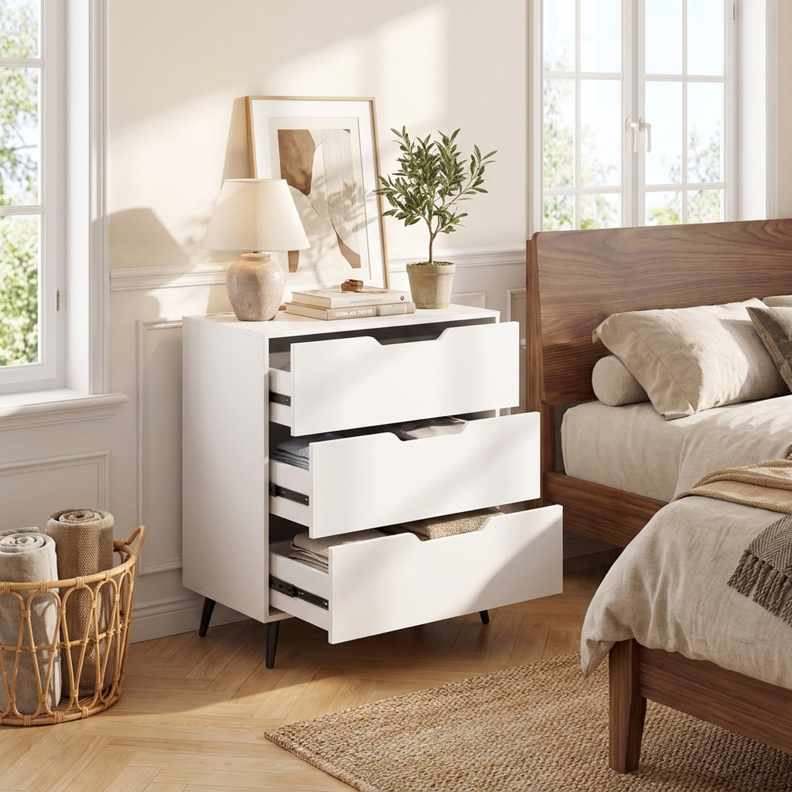 Furnibear 3-Drawer Rustic Farmhouse Wooden Storage Dresser for Bedroom Closet Living Room Nursery Clothes Storage, White