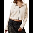 thumbnail image 1 of Sudadera Corta con Capucha y Cremallera para Mujer, Estilo Años 90, Larga, Cordón Ajustable y Bolsillos. Color Albaricoque Arroz M, 1 of 9
