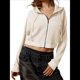 thumbnail image 1 of Sudadera Corta con Capucha y Cremallera para Mujer, Estilo Años 90, Larga, Cordón Ajustable y Bolsillos. Color Albaricoque Arroz XL, 1 of 9