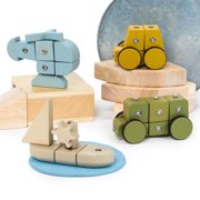 Guidecraft Guidecraft Snap Block Vehicles - 32 pc. set: Wooden Pretend Play Early Education Learning Toy for Kids, Block Play Building Set for Toddlers