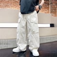 thumbnail image 2 of YunPes Boys Baggy Cargo Pants Lightweight Quick Dry Crinkled Wide Leg Pants Trendy Youth Handsome Streetwear Bottoms with Flap Pockets, 2 of 6