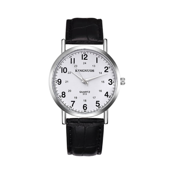 Resicozy Mens Black Watch Leather Strap Small Watch with Black Dial Casual Fashion Quartz Wristwatch White with Black Band