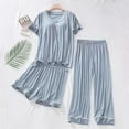 thumbnail image 2 of Summer Savings Clearance! Dezsed Pajama Set for Women 2 Piece Outfits Casual Short Sleeve Loose Tops and Pants 2 Piece Lounge Sets Home Clothing Blue L, 2 of 4