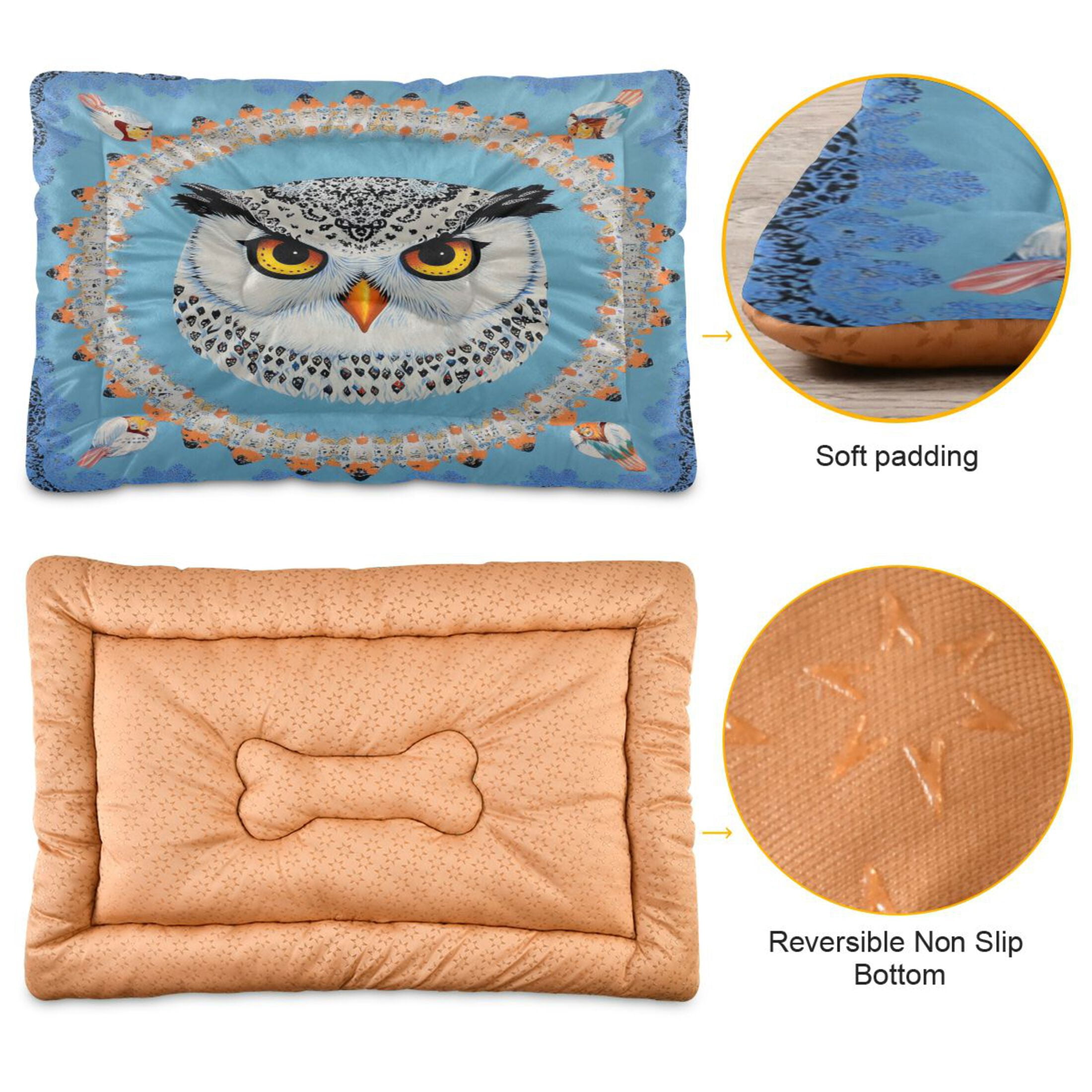 Qxltty White Owl Pattern Ped Pad Wear-resistant and Hard to Bite Through Sleeping Pad for Small Medium Large Dogs Winter Pet Bed 36×24in