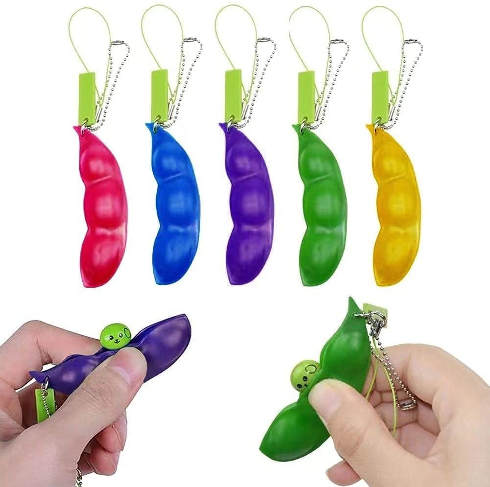 Squeeze&Beans,Peanuts Keychain Sensory Fidget Toys Set,Funny Facial