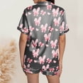 thumbnail image 2 of Yuncity Easter Womens Pajamas Silk Satin Heart Shaped Rabbit Short Sleeve Button Down Shirt Shorts Pjs Loungewear Sleepwear Black M, 2 of 5