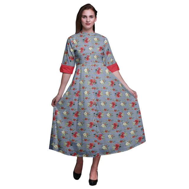 Bimba Robe-Chemise Mi-Mollet pour Femmes à Rayures Imprimées, Manches Retroussables, Boutonnée - X-Grand, Bleu Lavande