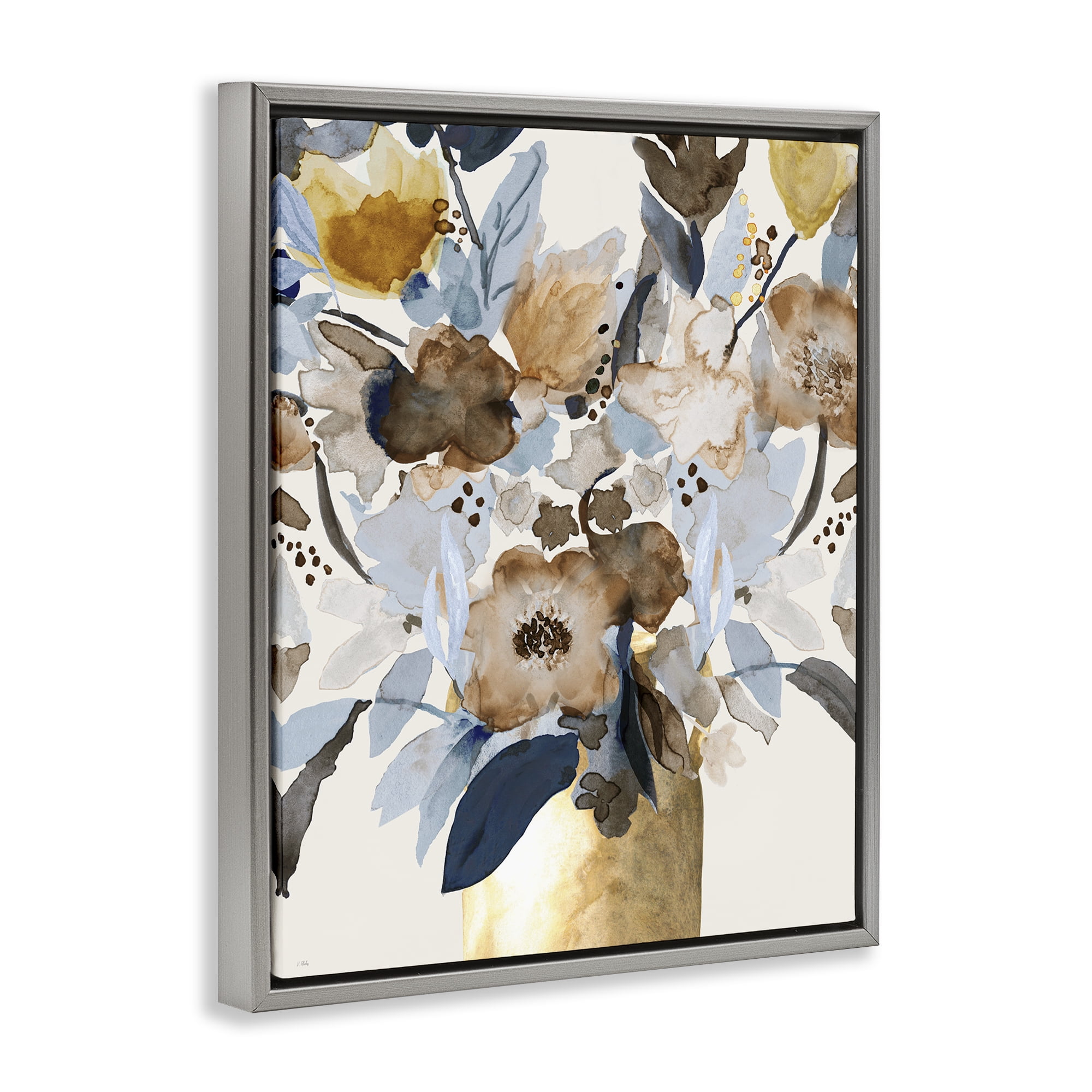 Stupell Industries Expressive Earthy Blossoms Gray Framed Floater Canvas Wall Art, design by Val Rhodes