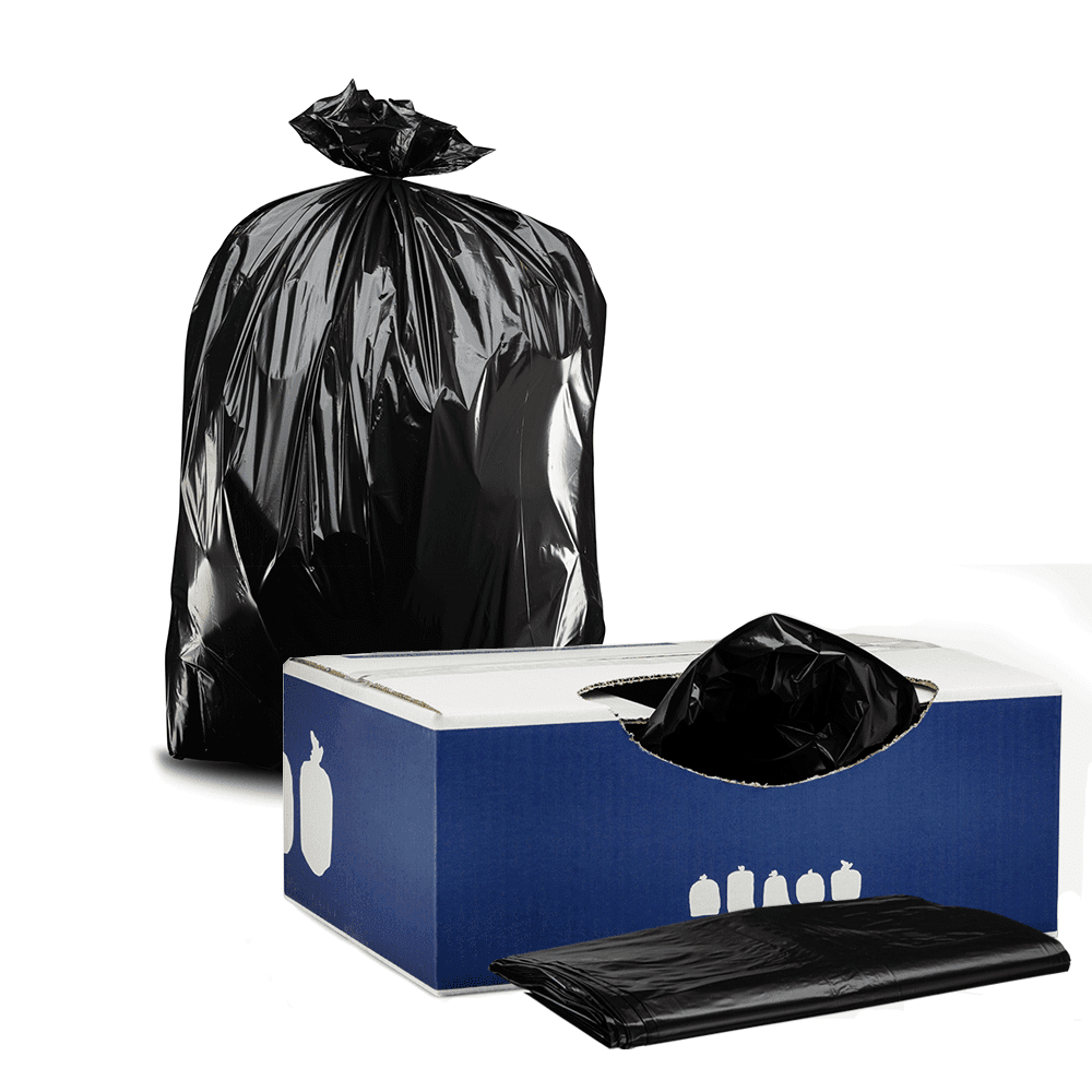 RW Clean 55 Gallon Trash Bags, 100 Heavy-Duty Garbage Can Liners - Fits 55-60 Gallon Trash Cans, Stretchable, Black Plastic Bin Liners, with Star