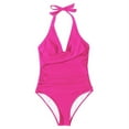thumbnail image 4 of Inadays Sexy One Piece Bathing Suit for Women Halter Swimsuits Push Up Tummy Control Monikini Full Coverage Swimwear V Neck Retro Beachwear, Hot Pink, XL, 4 of 6