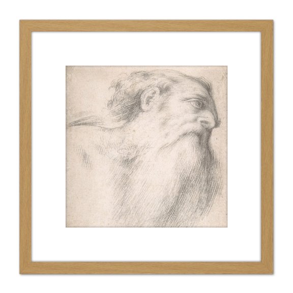 Lotto Head Of A Bearded Man Drawing 8X8 Inch Square Wooden Framed Wall Art Print Picture with Mount