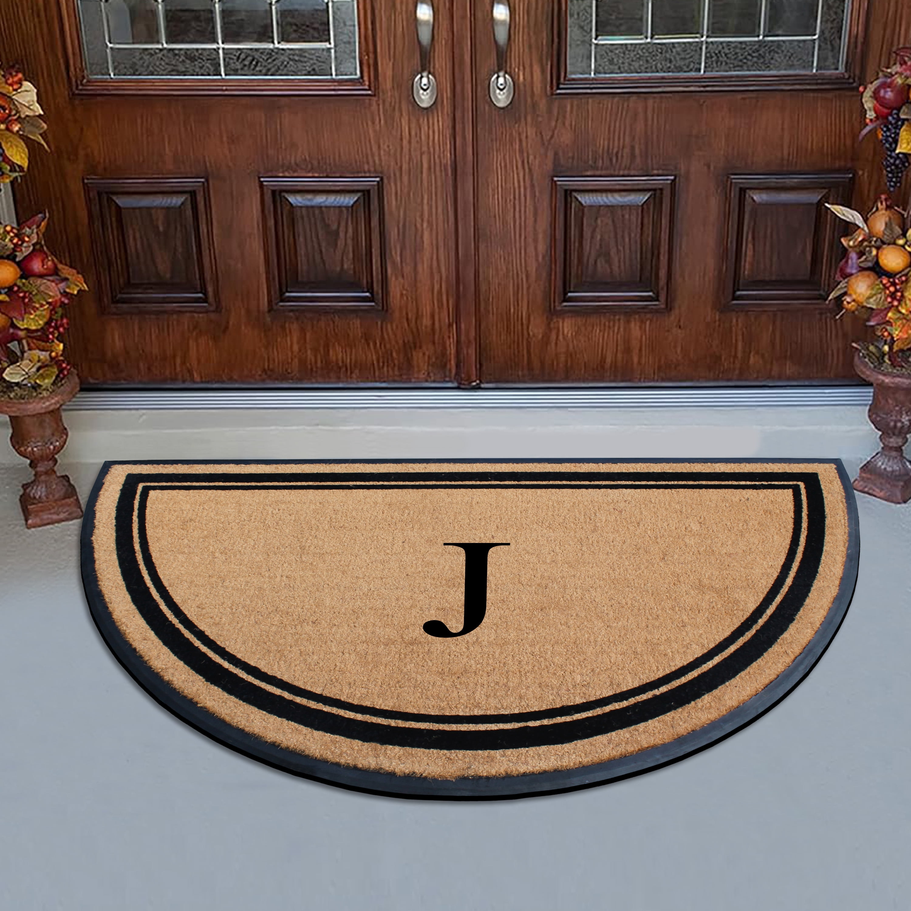 A1HC 36"x72" Natural Coir & Rubber Semicircular Monogrammed Door Mat, Thick, Durable, Heavy-Duty Welcome Mat for Front Door, Black Border