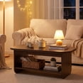 thumbnail image 4 of Gymax 2-Tier Oval Coffee Table 47'' Mid Century Center Table w/ Bottom Storage Shelf Walnut, 4 of 10