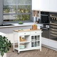 thumbnail image 6 of Rolling Kitchen Island with Storage, Kitchen Cart with Solid Wood Top, Glass Door Cabinet, Adjustable Shelf, Towel Rack, 2 Drawers for Dining Room, White, 6 of 6